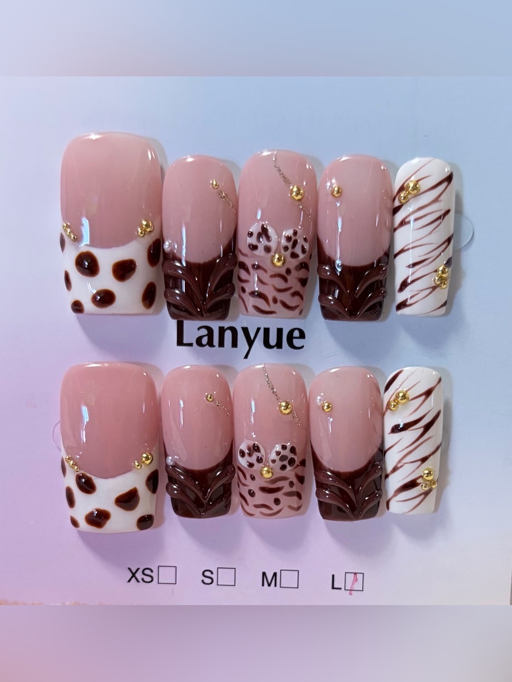 Blush Pink & Chocolate Leopard Press-On Nail Set